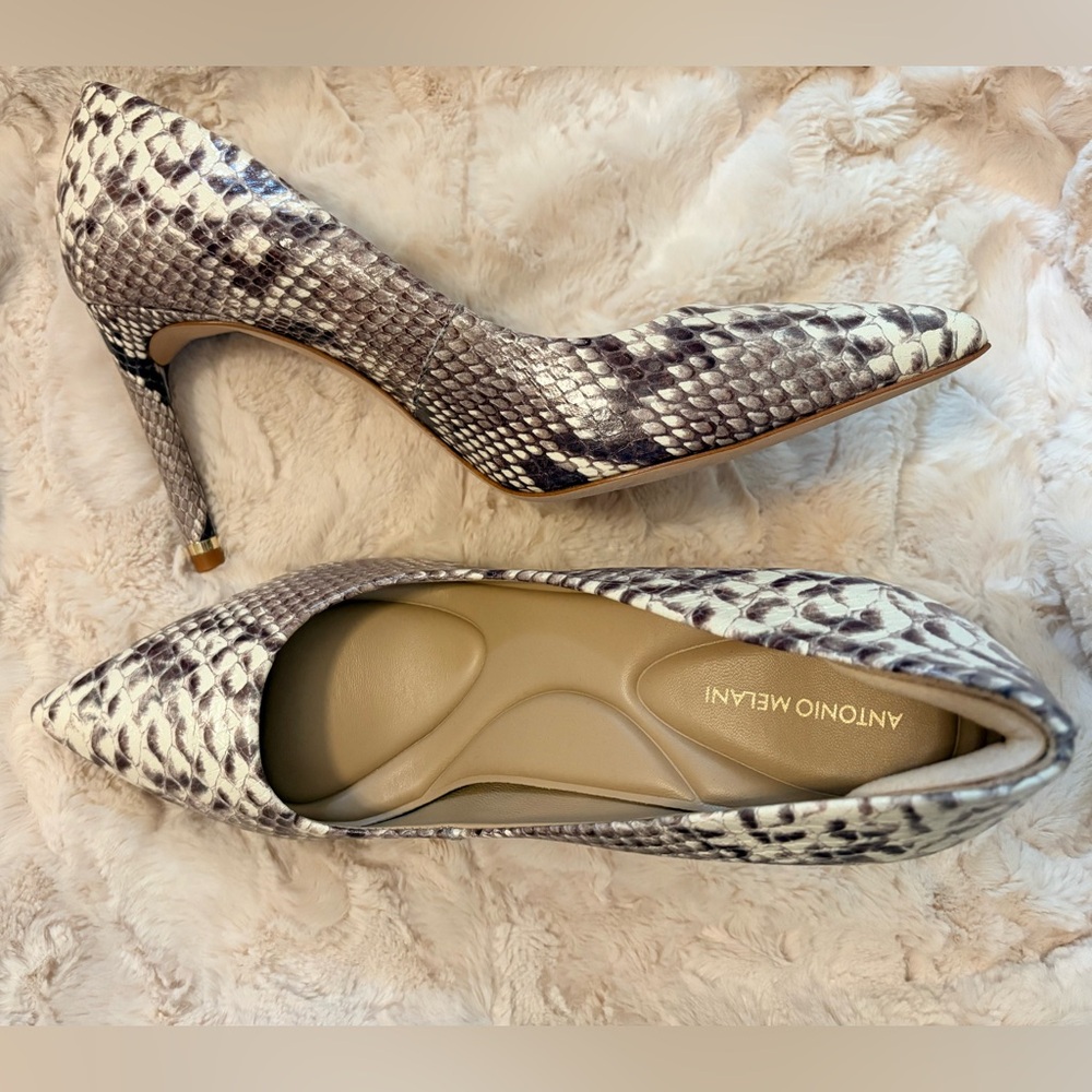 Antonio Melani Brown and Cream Snakeskin Heels